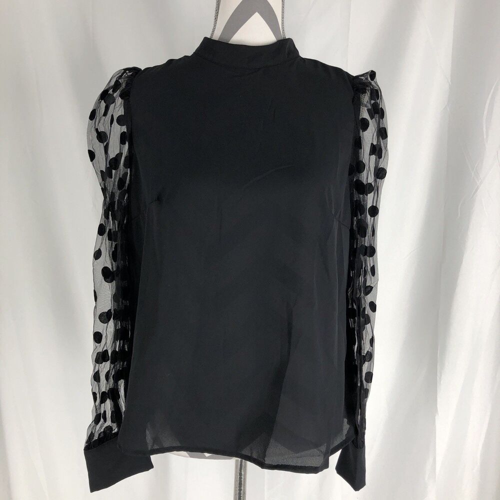 Shein 8/10 Black polka dot lace long sleeve blouse